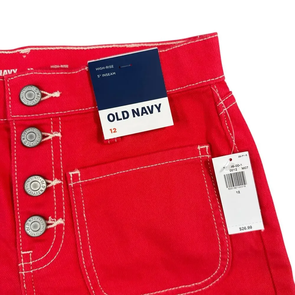 Old Navy Kids High Waisted Mariner Midi Jean Shorts Girls Size 12
